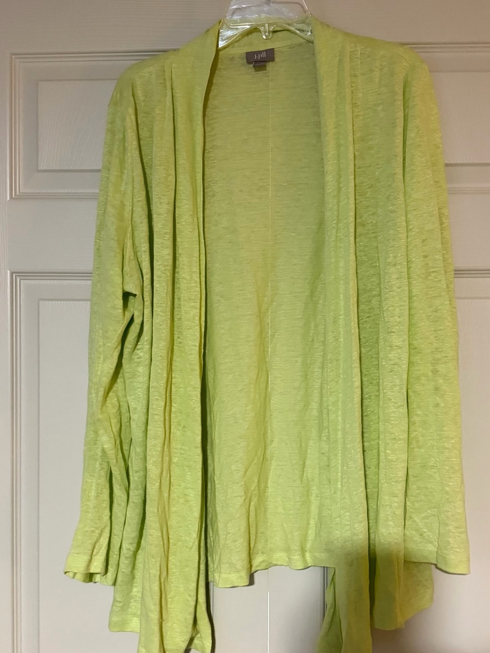 J. Jill 100% linen lime green open front cardigan sweater size large lightweight - Picture 2 of 11